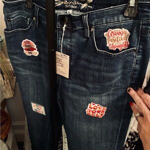 Seven7 Dark Blue Skinny Jeans with Patches